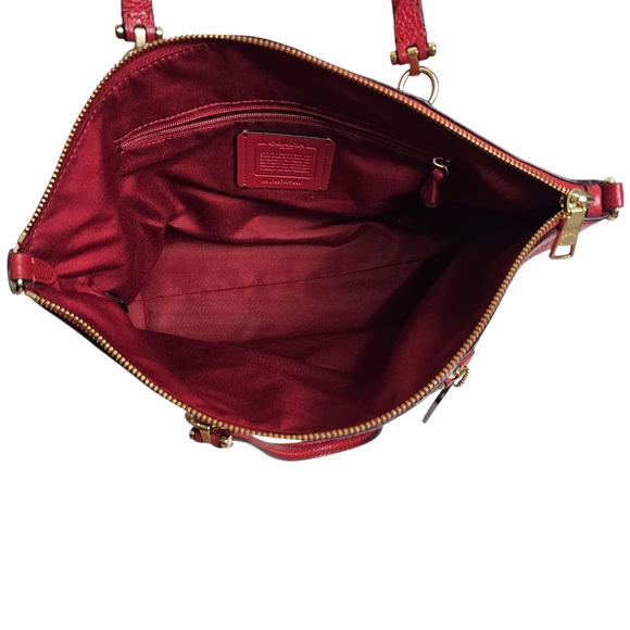 Coach Prairie Satchel Red Shoulder Bag Pebbled Leather Crossbody Strap - Picture 4 of 8